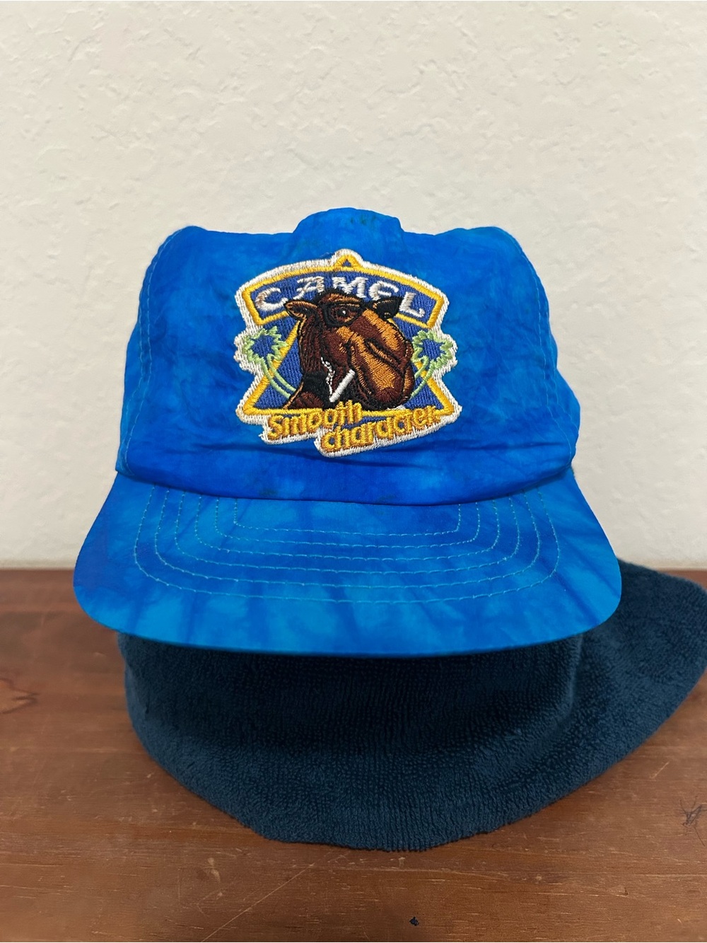 Vintage Joe Camel Cigarettes Smooth Character SnapBack Hat in Blue Tie Dye